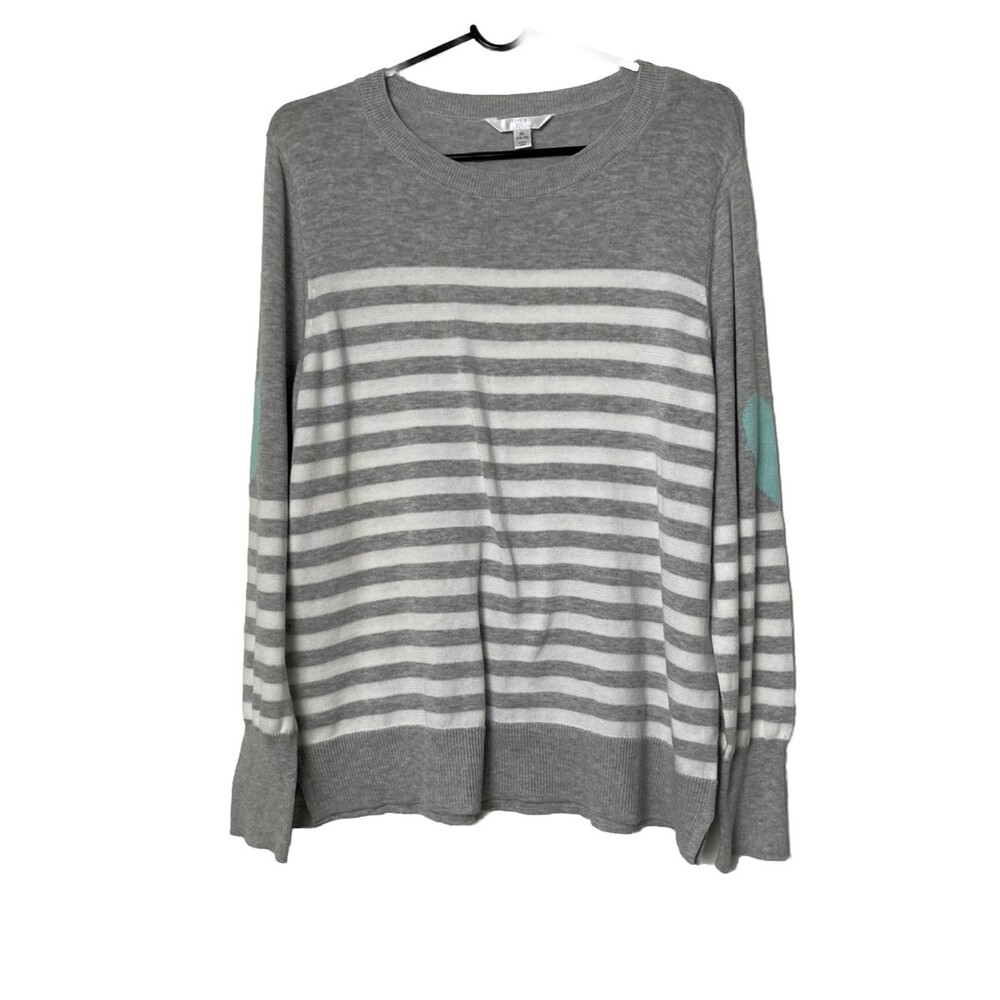 Time And Tru Sweater Top Gray Striped Size XL Pullover Long Sleeve Semi Fitted